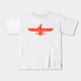 Faravahar - Zoroastrian symbol design in red -Zoroastrianism religion of fire Kids T-Shirt